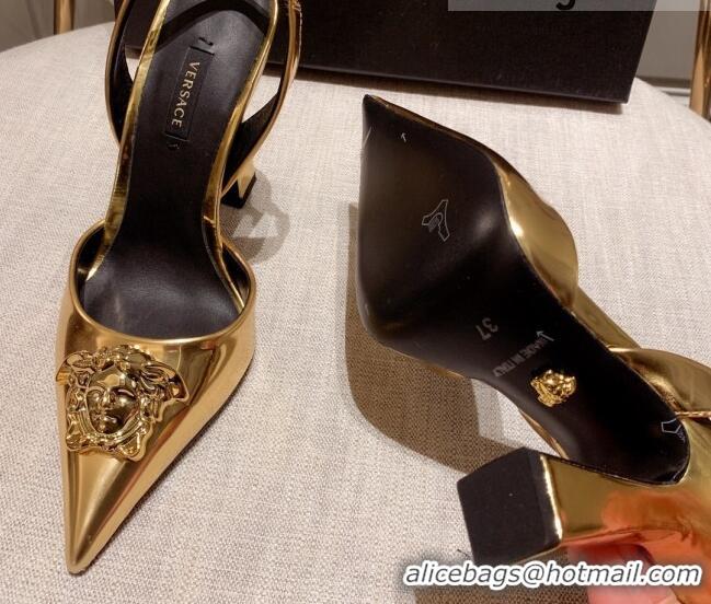 Good Quality Versace Leather Slingback Pumps 11cm Gold 031930