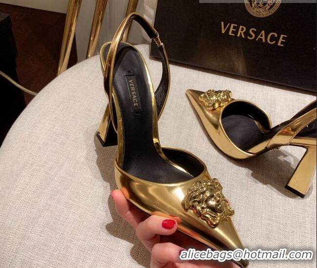 Good Quality Versace Leather Slingback Pumps 11cm Gold 031930