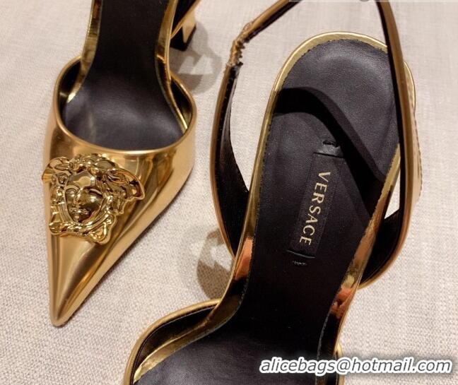 Good Quality Versace Leather Slingback Pumps 11cm Gold 031930