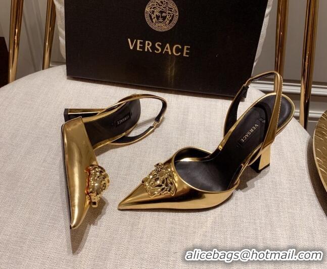 Good Quality Versace Leather Slingback Pumps 11cm Gold 031930