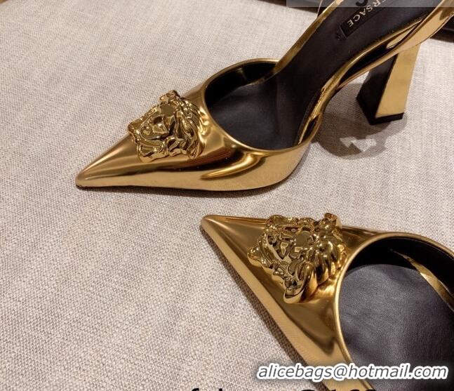 Good Quality Versace Leather Slingback Pumps 11cm Gold 031930