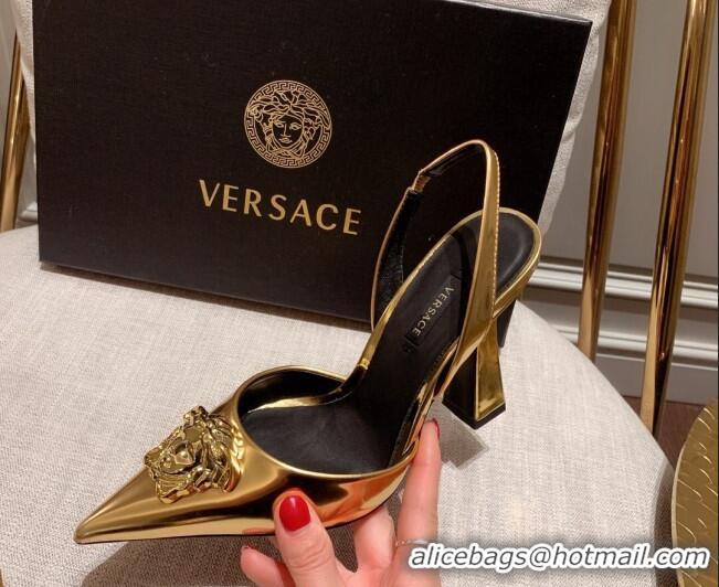 Good Quality Versace Leather Slingback Pumps 11cm Gold 031930