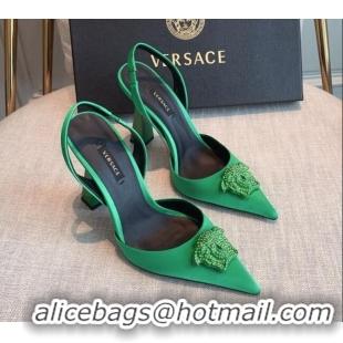 Lowest Price Versace Silk Slingback Pumps 11cm Green 031931