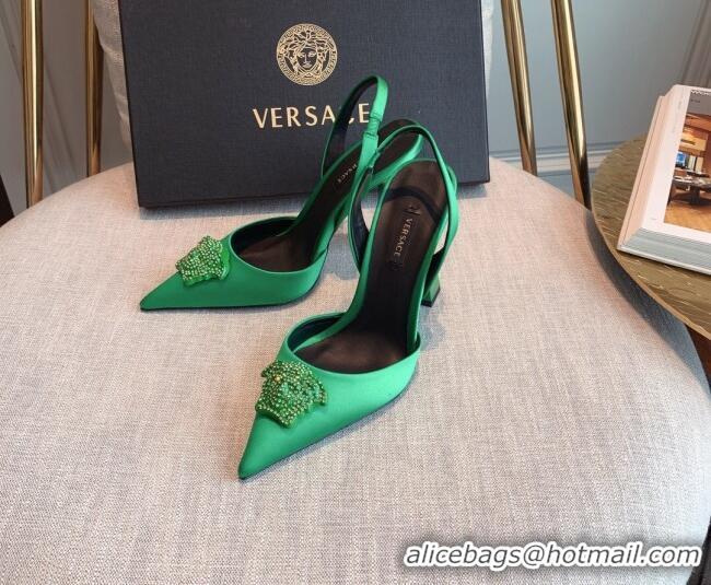 Lowest Price Versace Silk Slingback Pumps 11cm Green 031931