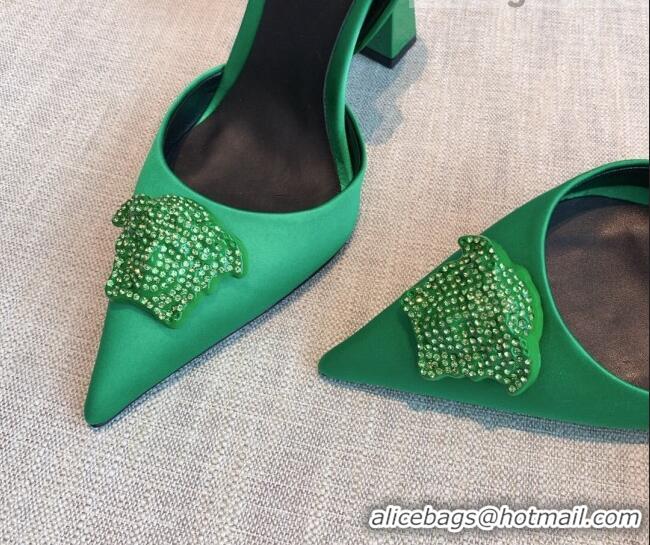 Lowest Price Versace Silk Slingback Pumps 11cm Green 031931