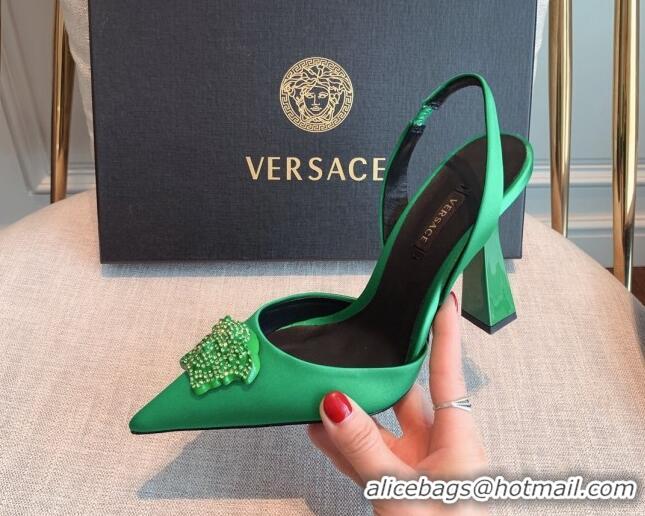 Lowest Price Versace Silk Slingback Pumps 11cm Green 031931