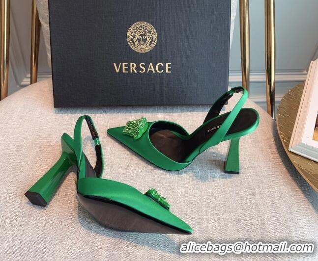 Lowest Price Versace Silk Slingback Pumps 11cm Green 031931