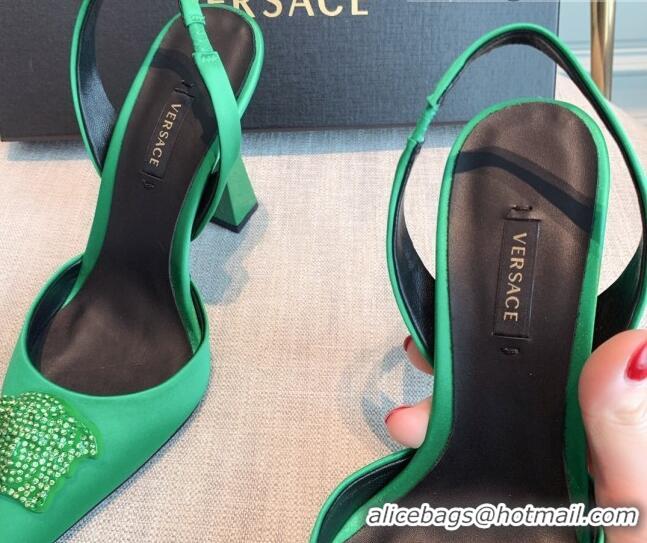 Lowest Price Versace Silk Slingback Pumps 11cm Green 031931