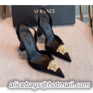 Famous Brand Versace Silk Slingback Pumps 11cm Black 031933