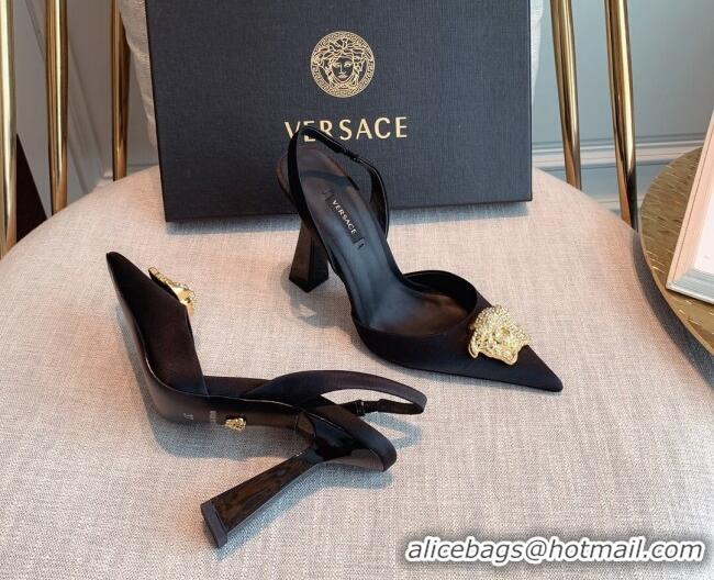 Famous Brand Versace Silk Slingback Pumps 11cm Black 031933