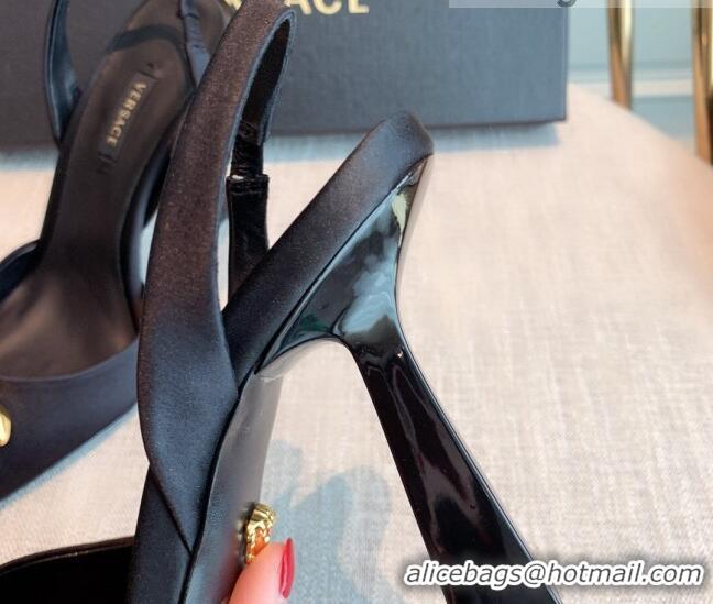 Famous Brand Versace Silk Slingback Pumps 11cm Black 031933