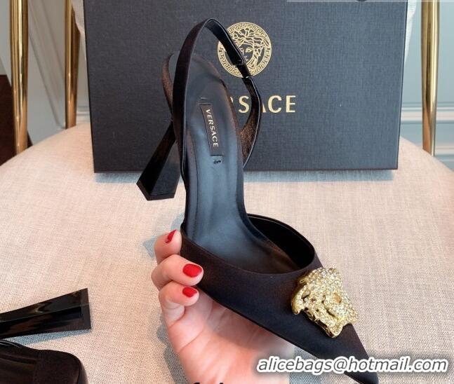 Famous Brand Versace Silk Slingback Pumps 11cm Black 031933