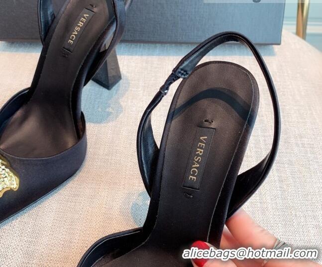 Famous Brand Versace Silk Slingback Pumps 11cm Black 031933