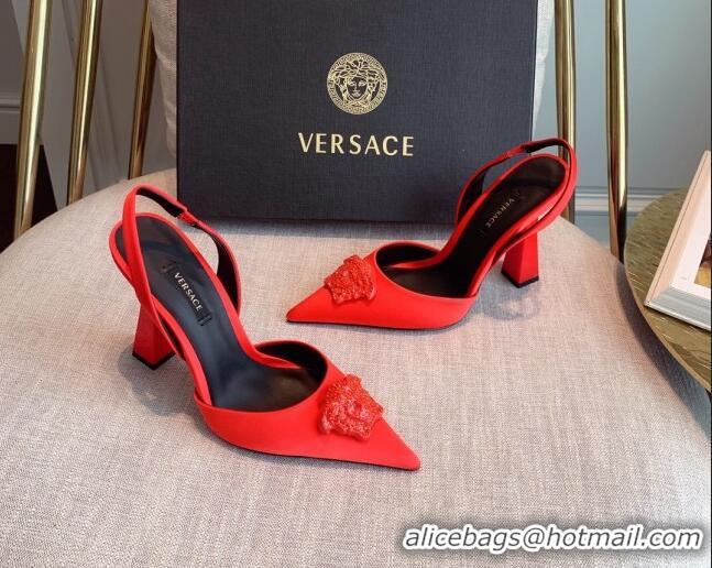 Sophisticated Versace Silk Slingback Pumps 11cm Red 031934