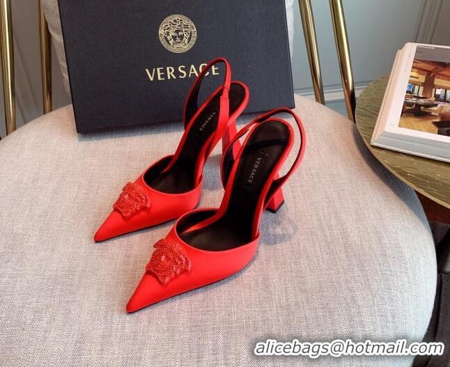 Sophisticated Versace Silk Slingback Pumps 11cm Red 031934