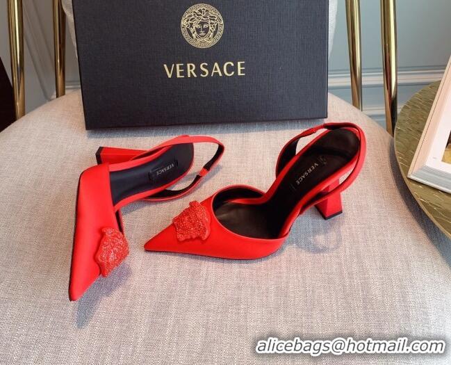 Sophisticated Versace Silk Slingback Pumps 11cm Red 031934