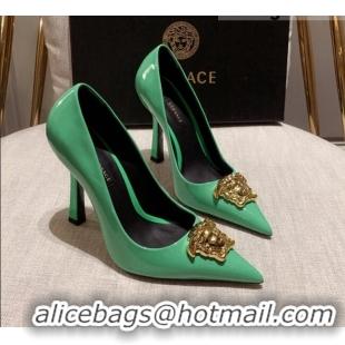 1:1 aaaaa Versace Glazed Leather Pumps 11cm Green 031935