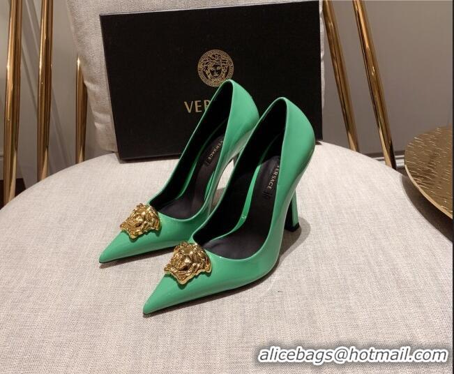 1:1 aaaaa Versace Glazed Leather Pumps 11cm Green 031935