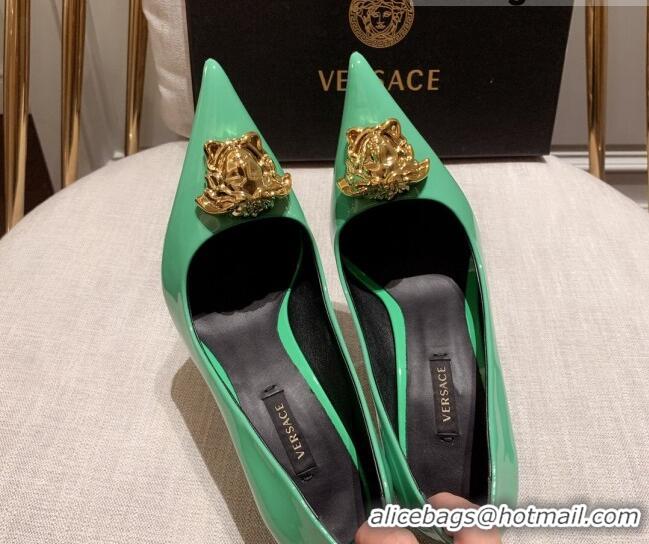 1:1 aaaaa Versace Glazed Leather Pumps 11cm Green 031935