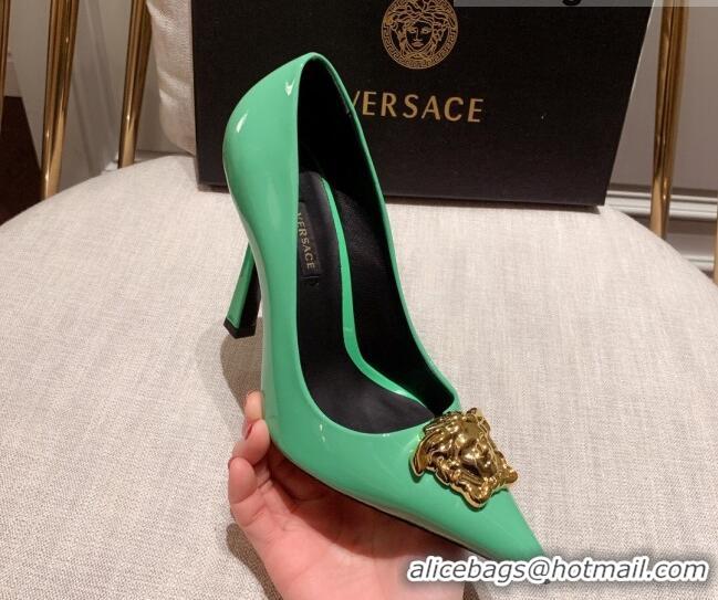 1:1 aaaaa Versace Glazed Leather Pumps 11cm Green 031935