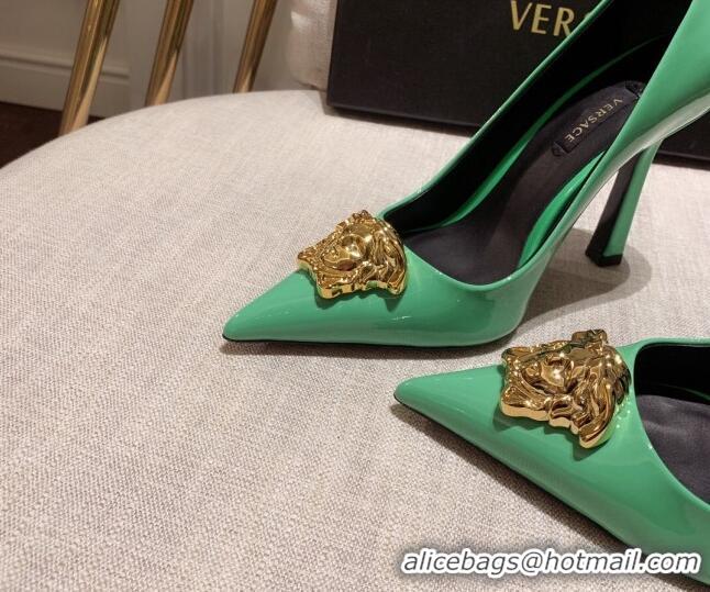 1:1 aaaaa Versace Glazed Leather Pumps 11cm Green 031935