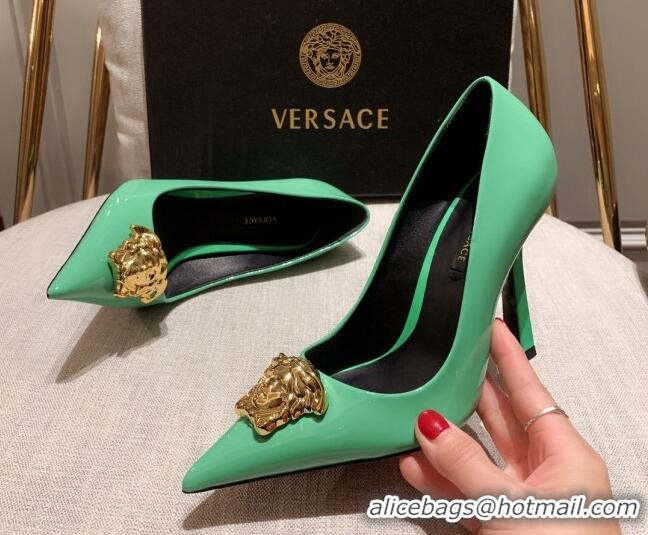 1:1 aaaaa Versace Glazed Leather Pumps 11cm Green 031935