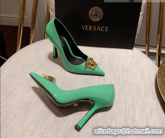 1:1 aaaaa Versace Glazed Leather Pumps 11cm Green 031935