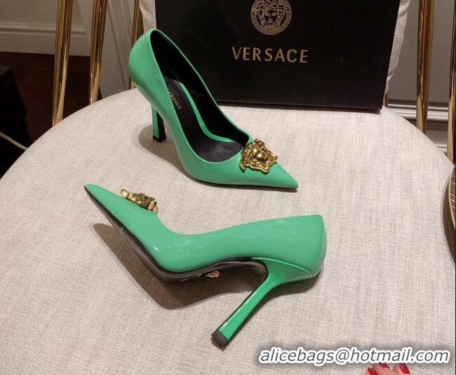 1:1 aaaaa Versace Glazed Leather Pumps 11cm Green 031935