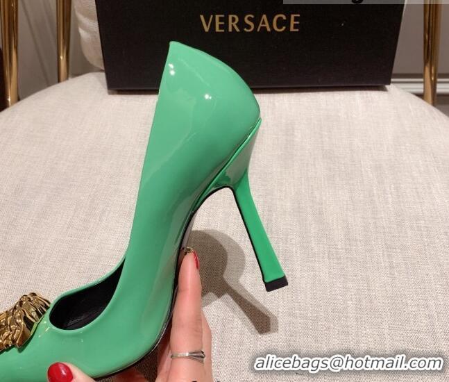 1:1 aaaaa Versace Glazed Leather Pumps 11cm Green 031935