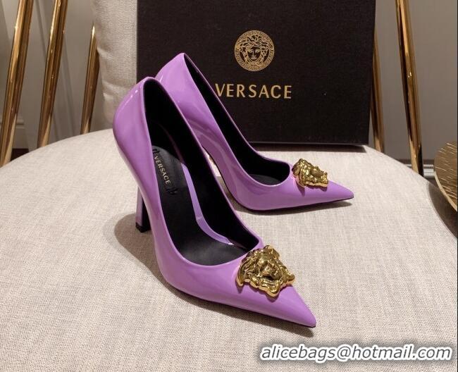 Purchase Versace Glazed Leather Pumps 11cm Purple 031938