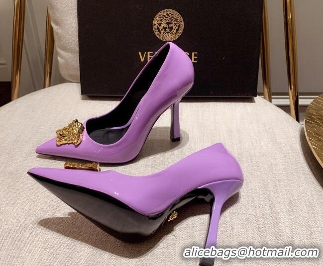 Purchase Versace Glazed Leather Pumps 11cm Purple 031938