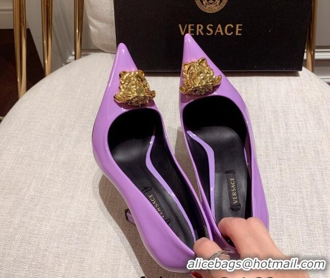 Purchase Versace Glazed Leather Pumps 11cm Purple 031938