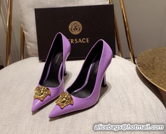 Purchase Versace Glazed Leather Pumps 11cm Purple 031938