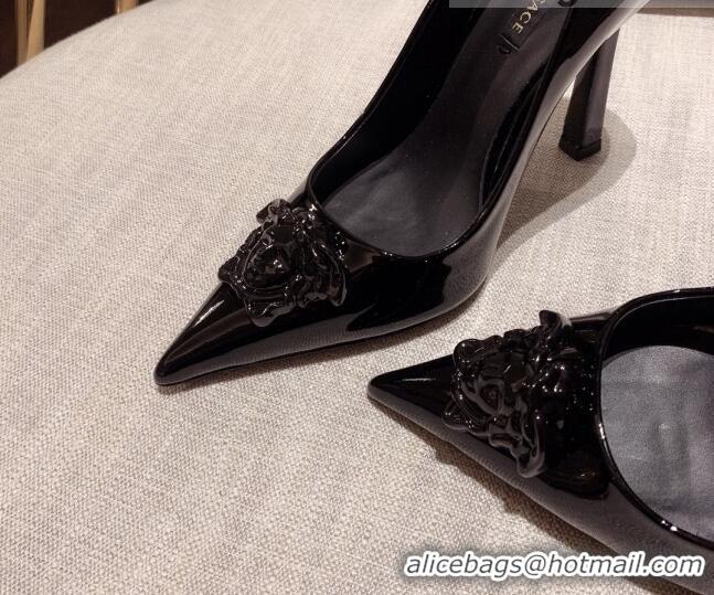 Best Grade Versace Glazed Leather Pumps 11cm All Black 031939