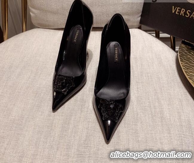 Best Grade Versace Glazed Leather Pumps 11cm All Black 031939