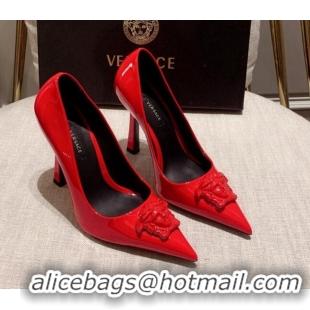 Top Grade Versace Glazed Leather Pumps 11cm Red 031940