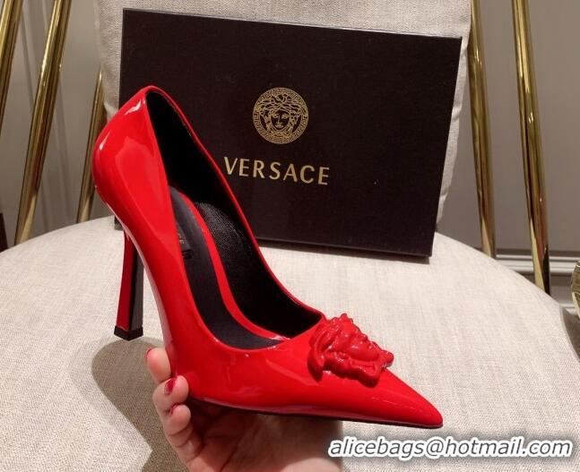 Top Grade Versace Glazed Leather Pumps 11cm Red 031940