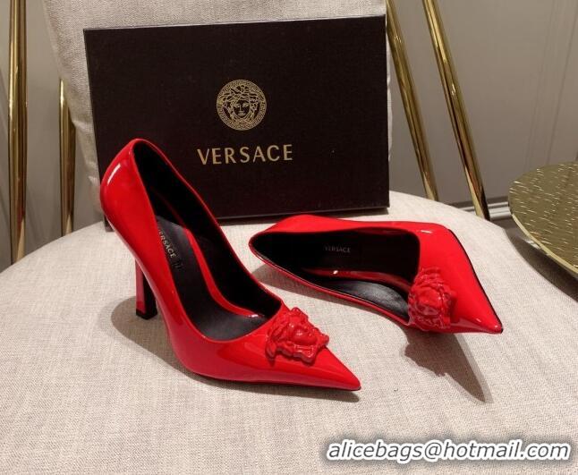 Top Grade Versace Glazed Leather Pumps 11cm Red 031940