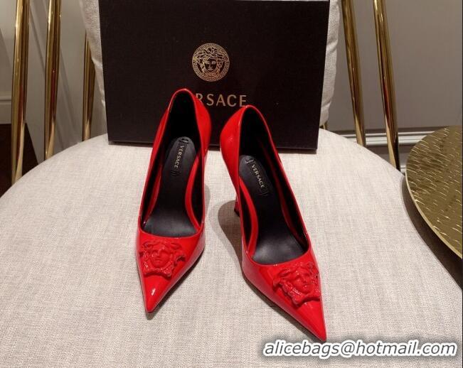 Top Grade Versace Glazed Leather Pumps 11cm Red 031940