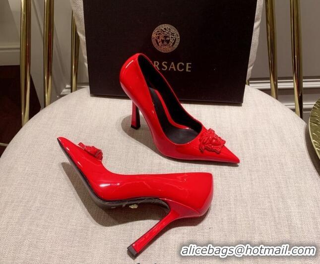 Top Grade Versace Glazed Leather Pumps 11cm Red 031940