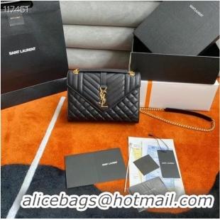 Reasonable Price SAINT LAURENT ENVELOPE MEDIUM BAG IN MIX MATELASSe GRAIN DE POUDRE EMBOSSED LEATHER 600185 BLACK&GOLD