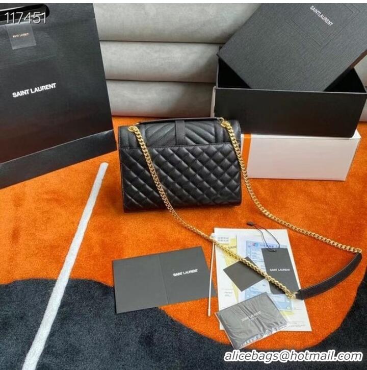 Reasonable Price SAINT LAURENT ENVELOPE MEDIUM BAG IN MIX MATELASSe GRAIN DE POUDRE EMBOSSED LEATHER 600185 BLACK&GOLD