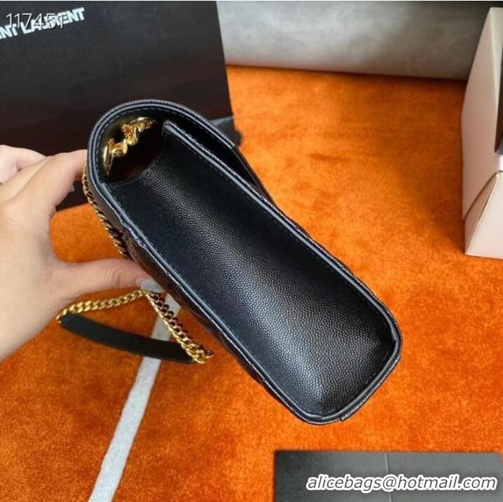 Reasonable Price SAINT LAURENT ENVELOPE MEDIUM BAG IN MIX MATELASSe GRAIN DE POUDRE EMBOSSED LEATHER 600185 BLACK&GOLD