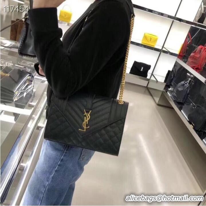 Reasonable Price SAINT LAURENT ENVELOPE MEDIUM BAG IN MIX MATELASSe GRAIN DE POUDRE EMBOSSED LEATHER 600185 BLACK&GOLD