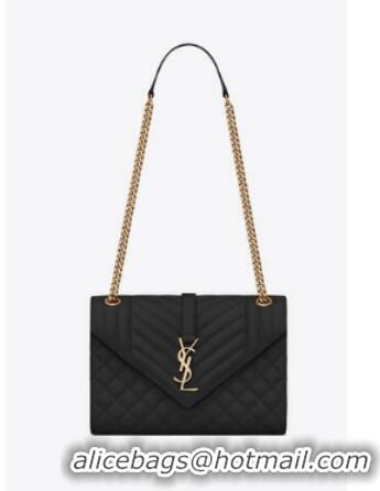 Reasonable Price SAINT LAURENT ENVELOPE MEDIUM BAG IN MIX MATELASSe GRAIN DE POUDRE EMBOSSED LEATHER 600185 BLACK&GOLD