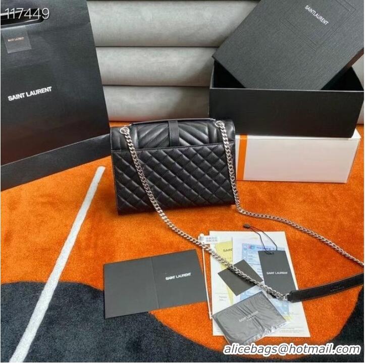 Top Quality SAINT LAURENT ENVELOPE MEDIUM BAG IN MIX MATELASSe GRAIN DE POUDRE EMBOSSED LEATHER 600185 BLACK&SILVER