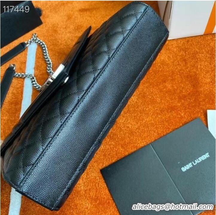 Top Quality SAINT LAURENT ENVELOPE MEDIUM BAG IN MIX MATELASSe GRAIN DE POUDRE EMBOSSED LEATHER 600185 BLACK&SILVER