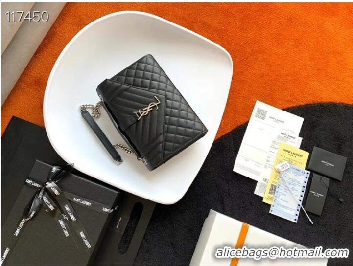 Top Quality SAINT LAURENT ENVELOPE MEDIUM BAG IN MIX MATELASSe GRAIN DE POUDRE EMBOSSED LEATHER 600185 BLACK&SILVER