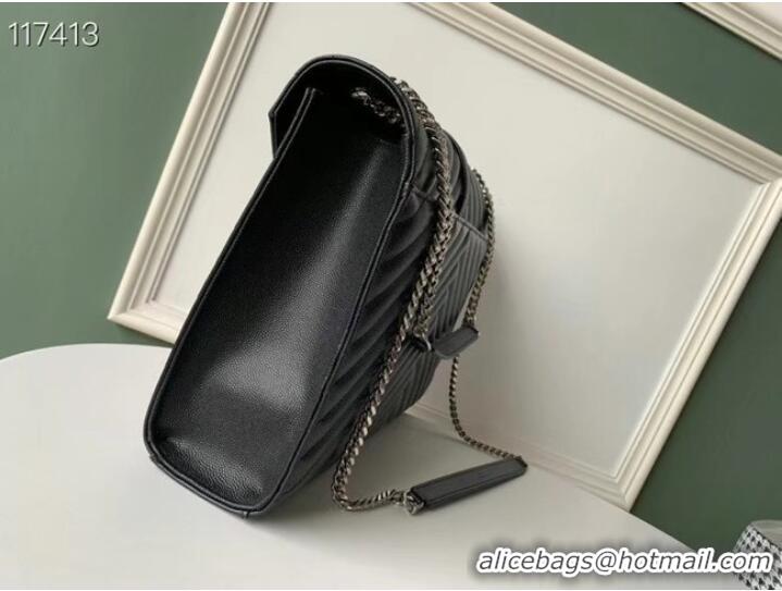 Inexpensive SAINT LAURENT ENVELOPE LARGE BAG IN MIX MATELASSE GRAIN DE POUDRE EMBOSSED LEATHER 600166B BLACK