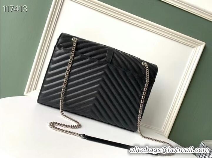 Inexpensive SAINT LAURENT ENVELOPE LARGE BAG IN MIX MATELASSE GRAIN DE POUDRE EMBOSSED LEATHER 600166B BLACK